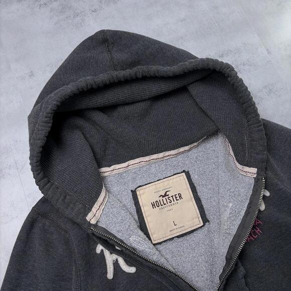 Y2K Grey Hollister Surf Grunge Thermal Zip Up Hoodie - Picture 6 of 7